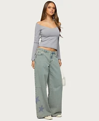 Edikted Womens Nattie Off Shoulder V Neck Top