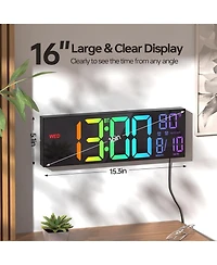 Jall Digital Wall Clock with Bluetooth Time Sync Remote Control Auto Dst Temperature Night Light