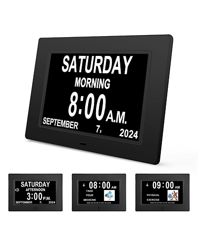 Jall 8 Inch Large Screen Digital Calendar Clock - Multiple Alarms (2 to 5) Auto Dimming Am Pm Clear Digits