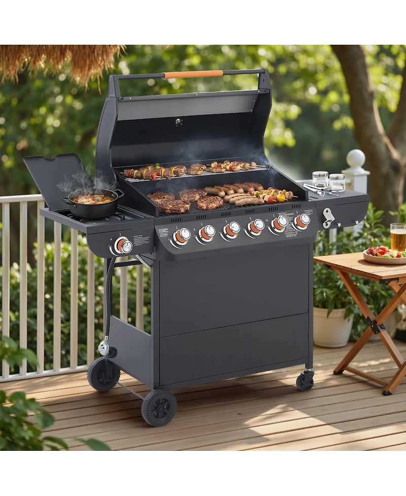 Asagikoiai 6 Burner Propane Gas Grill with Side Burner, 72000 Btu Stainless Steel Outdoor Bbq