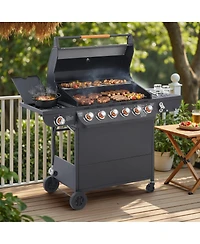 Asagikoiai 6 Burner Propane Gas Grill with Side Burner, 72000 Btu Stainless Steel Outdoor Bbq