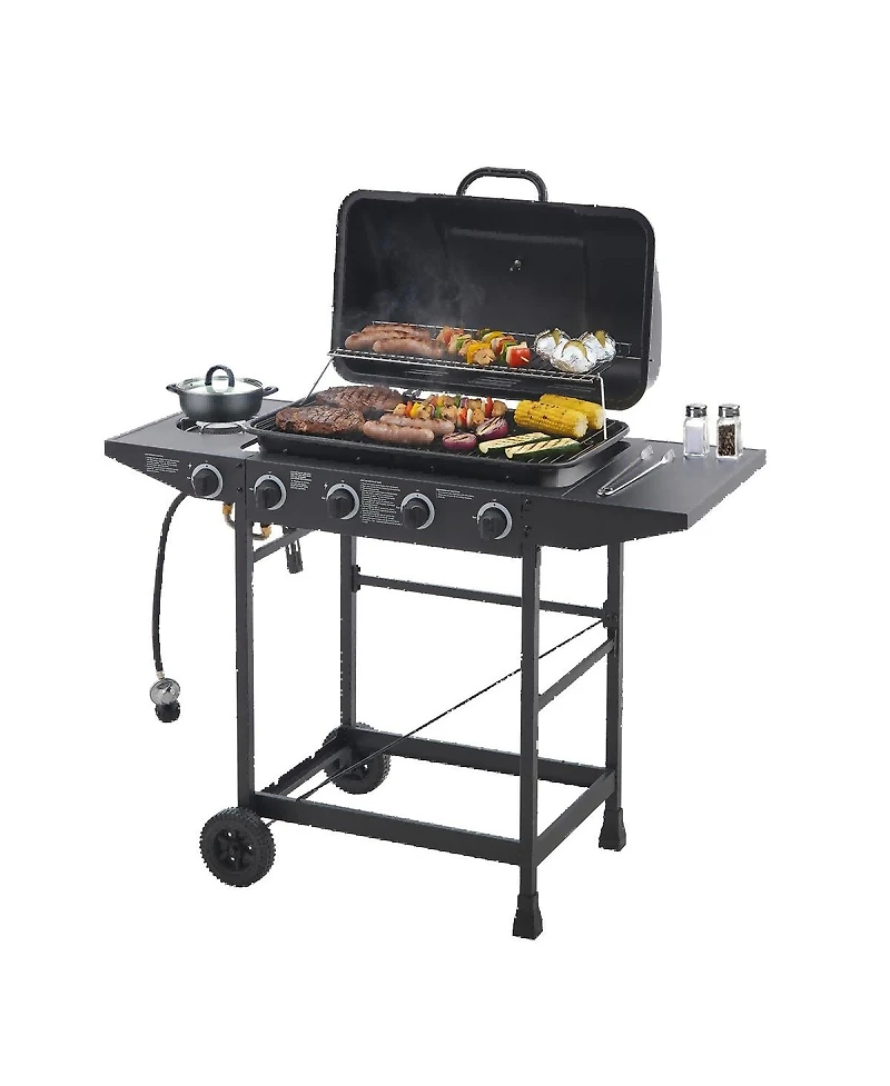 Asagikoiai 4 Burner Bbq Gas Grill with Side Burner, Stainless Steel Outdoor Barbecue for Patio