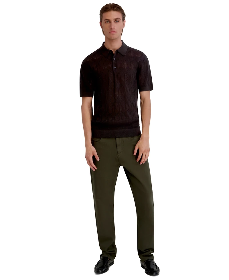 Karl Lagerfeld Paris Men's Open Weave Diamond Knit Polo Shirt