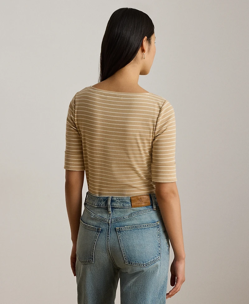 Lauren Ralph Petite Striped Boat Neck T-Shirt