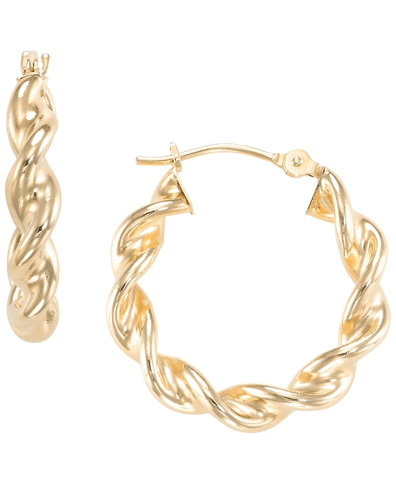 Italian Gold Round Twisted High Polished Hoop Earrings in 10k Yellow Gold