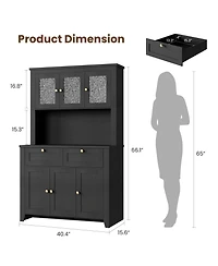 homfan 66 Inch Tall Pantry Cabinet with Led Lights and Charging Station, Kitchen Hutch Coffee Bar Drawers Adjustable Shelves