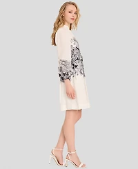 Tahari Asl Women's Border Print Buttoned Dress