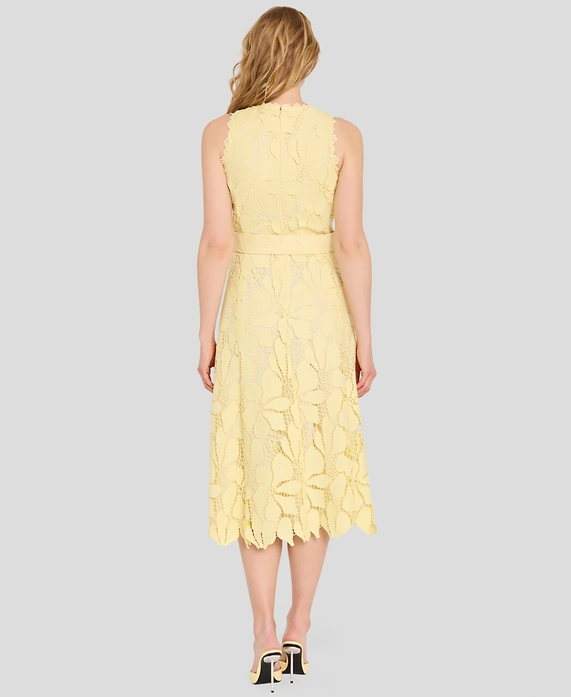 Tahari Asl Women's Belted Lace Midi Dress