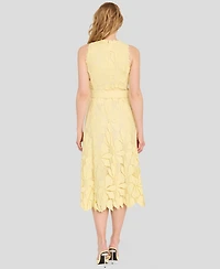 Tahari Asl Women's Belted Lace Midi Dress
