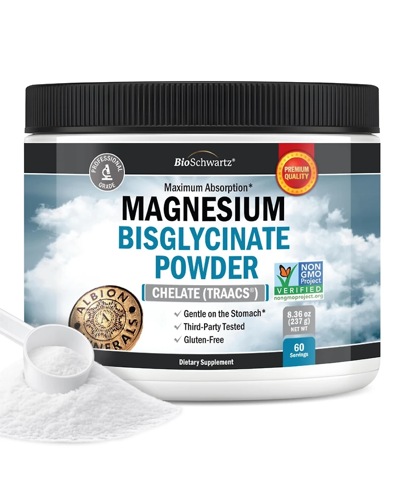 BioSchwartz Magnesium Bisglycinate Powder Supplement, Unflavored, 60 Servings, Non-gmo, Third-Party Tested, 237 Gram