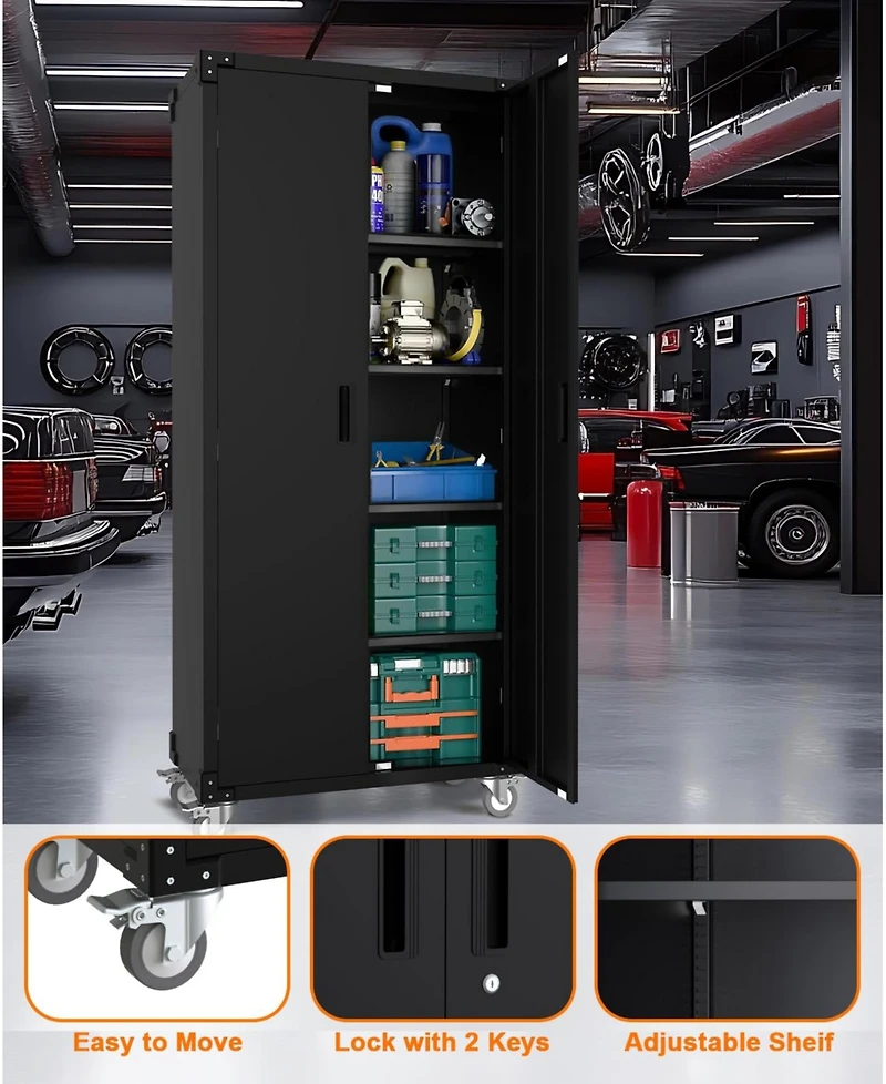 gaomon 71 Inch Storage Metal Cabinet with 4 Shelves, Adjustable Feet and Lock for Pantry Garage Craft Bedroom Office Shop
