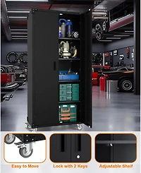 gaomon 71 Inch Storage Metal Cabinet with 4 Shelves, Adjustable Feet and Lock for Pantry Garage Craft Bedroom Office Shop
