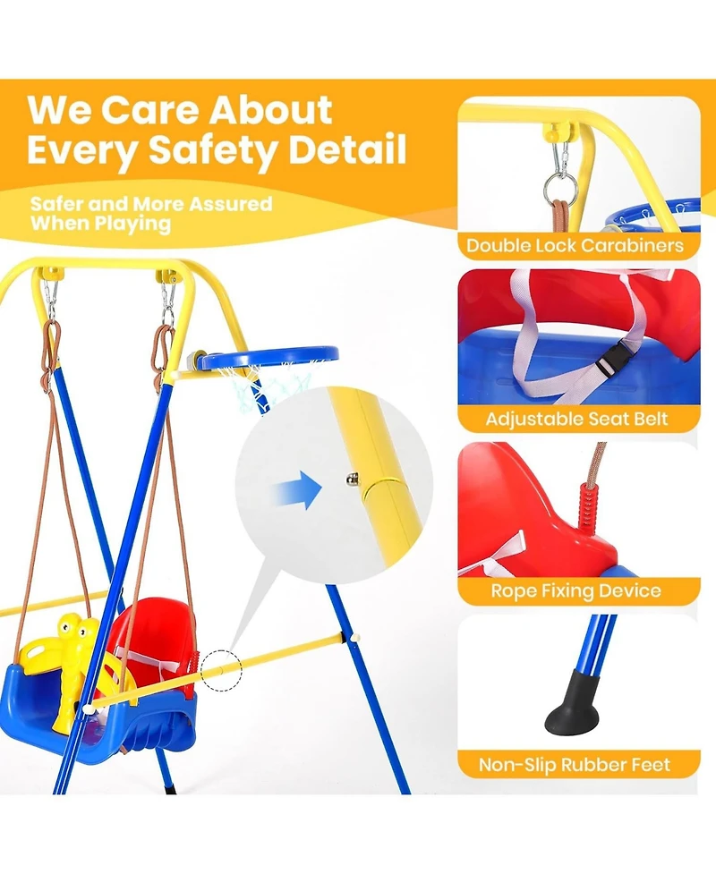 gaomon Upgraded Toddler Swing with Basketball Hoop, Baby Swing Outdoor with Detachable Design, Safety Belt, Foldable Frame for Backyard/Indoor