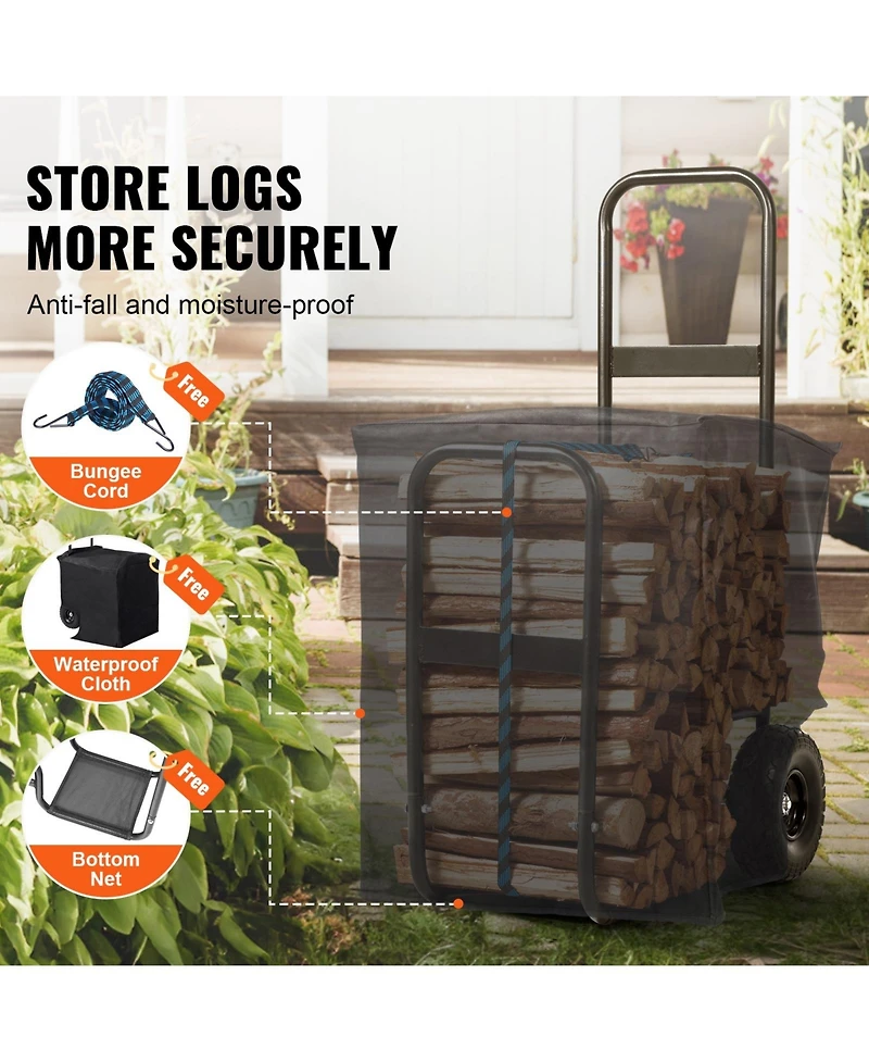 Cozito Firewood Log Cart, 250 lb Capacity Steel Dolly with Pu Wheels and Water-Resistant Cloth