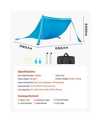 Cozito Beach Tent Sun Shelter 11 x 11 feet with Sandbags and Stability Poles