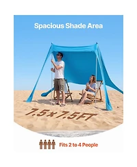 Cozito Beach Tent Sun Shelter 7.5 x 7.5 feet with Sandbags and Stability Poles