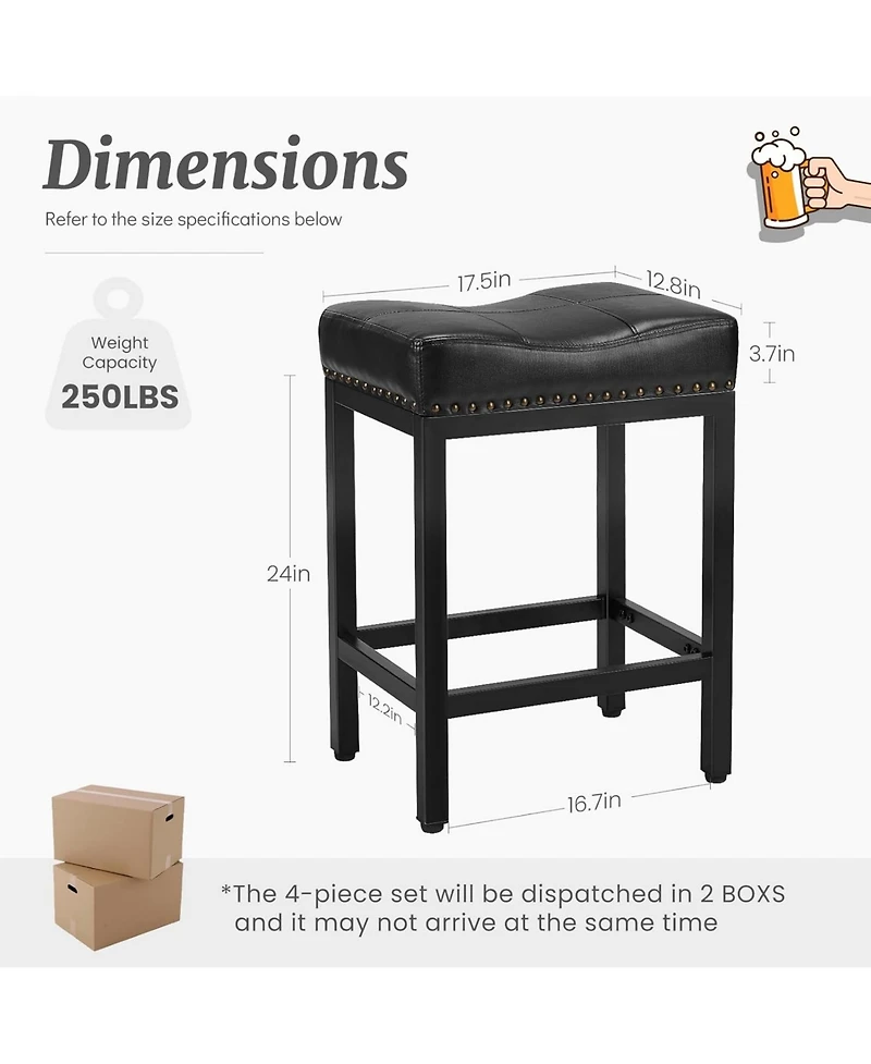Yiortwo Outdoor Dining Stools Set of 2 with Cushioned Saddle Seat and Metal Frame