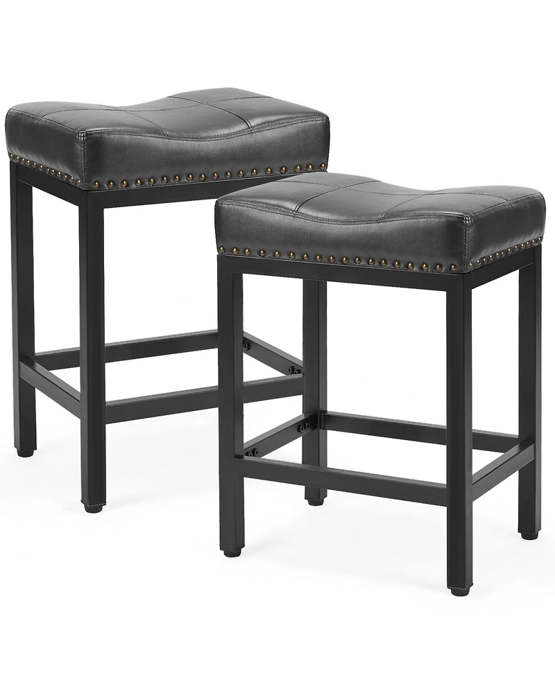 Yiortwo Outdoor Dining Stools Set of 2 with Cushioned Saddle Seat and Metal Frame