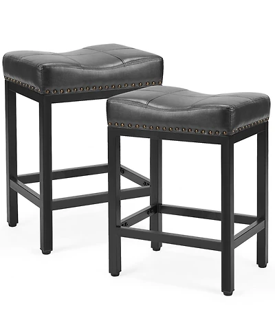 Yiortwo Outdoor Dining Stools Set of 2 with Cushioned Saddle Seat and Metal Frame
