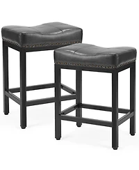 Yiortwo Outdoor Dining Stools Set of 2 with Cushioned Saddle Seat and Metal Frame