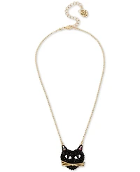 Betsey Johnson Two-Tone Black Cat Pave Pendant Necklace