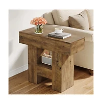 Slickblue 31.5 Inch Farmhouse End Table with 2 Tier Storage Shelf