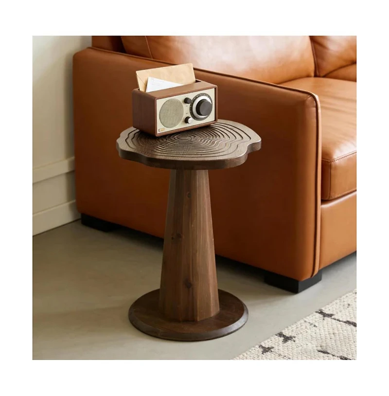 Slickblue 20.8 Inch Solid Wood Round End Table with Tree Ring Pattern
