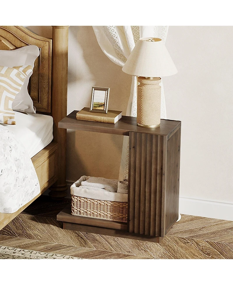 Slickblue Wood C-Shaped End Table with Stylish Fluted Design