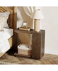 Slickblue Wood C-Shaped End Table with Stylish Fluted Design