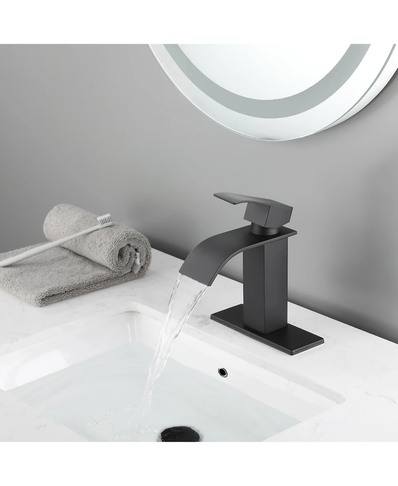 Phying Waterfall Spout Bathroom Sink Single Handle Faucet with Pop-Up Drain