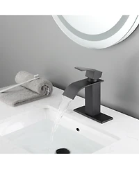 Phying Waterfall Spout Bathroom Sink Single Handle Faucet with Pop-Up Drain