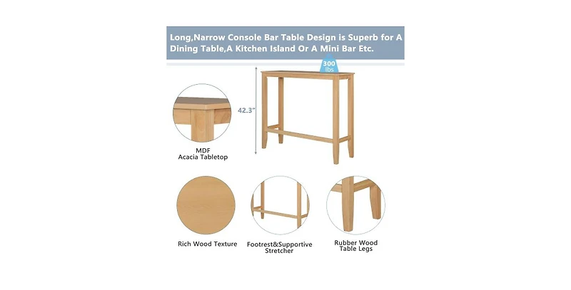 Flynama Farmhouse 48" Bar Height Dining Set with 2 Stools for Small Nook