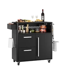 gaomon Stainless Steel Kitchen Island with Storage Cabinet for Kitchen with Hooks, Spice Rack