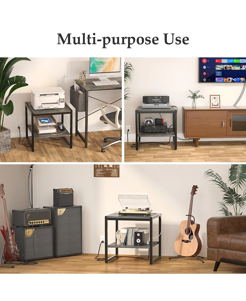 Aheaplus Mini Fridge Stand End Table with Charging Station Table Stand