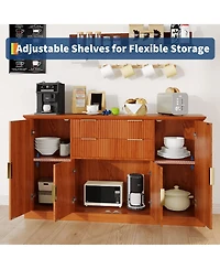 homfan Modern Fluted Sideboard Buffet Cabinet, 4 Doors and 2 Drawers, Adjustable Shelf, Storage Credenza for Dining Room or Living Room