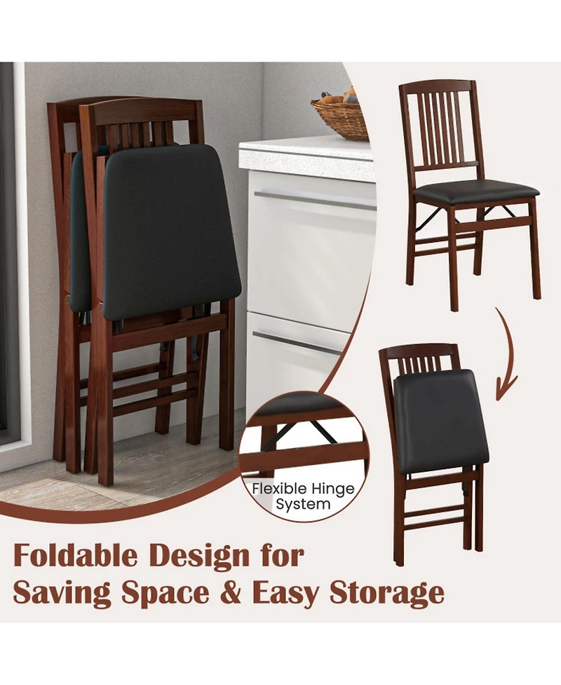 Gouun Set of 2 Foldable Upholstered Kitchen Chairs with Padded Pvc Leather Seat