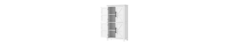 Busdays Bathroom Floor Storage Cabinet Farmhouse Style with 4 Doors and Adjustable Shelf