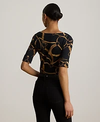 Lauren Ralph Petite Belting Print Boat Neck T-Shirt