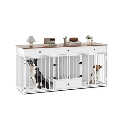 Ruie Indoor Dog Crate Kennel Furniture with Divider 3 Drawers and Pull-out Feeder