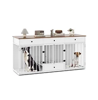 Ruie Indoor Dog Crate Kennel Furniture with Divider 3 Drawers and Pull-out Feeder