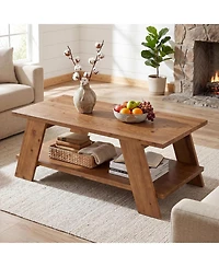 Tribesigns 47-Inch Solid Wood Coffee Table for Living Room, 2-Tier Rectangle Center Table with Storage Shelf