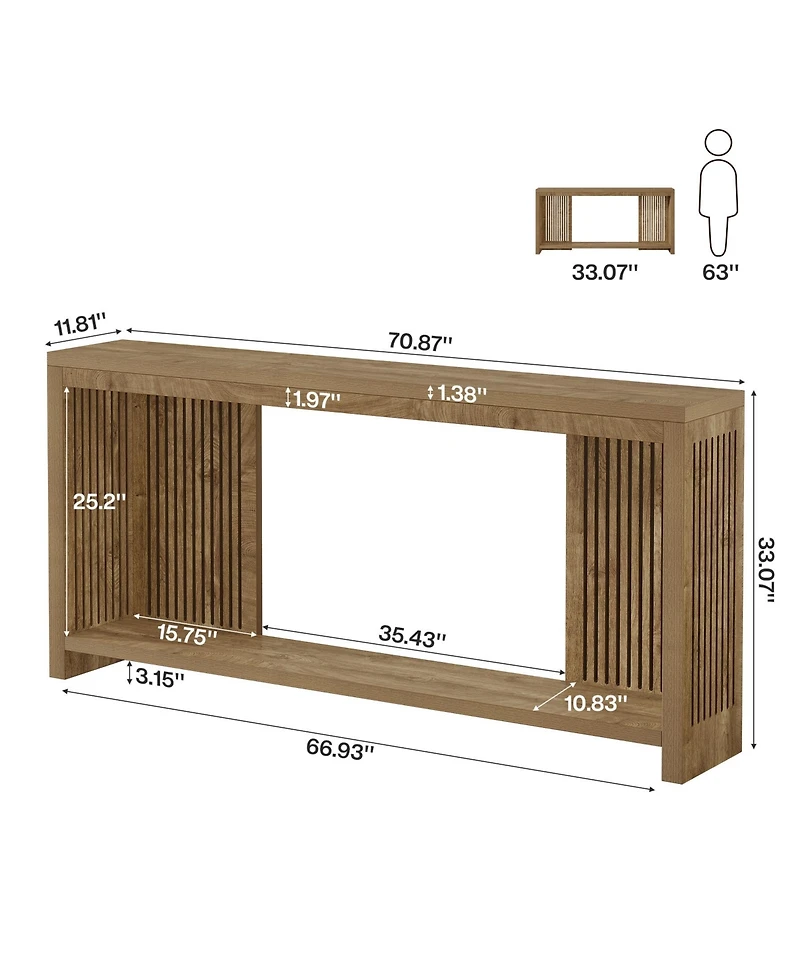 Tribesigns 70.9-Inch Long Entryway Table with 2-Tier Storage, Farmhouse Narrow Sofa Console Table with Vertical Stripe Legs