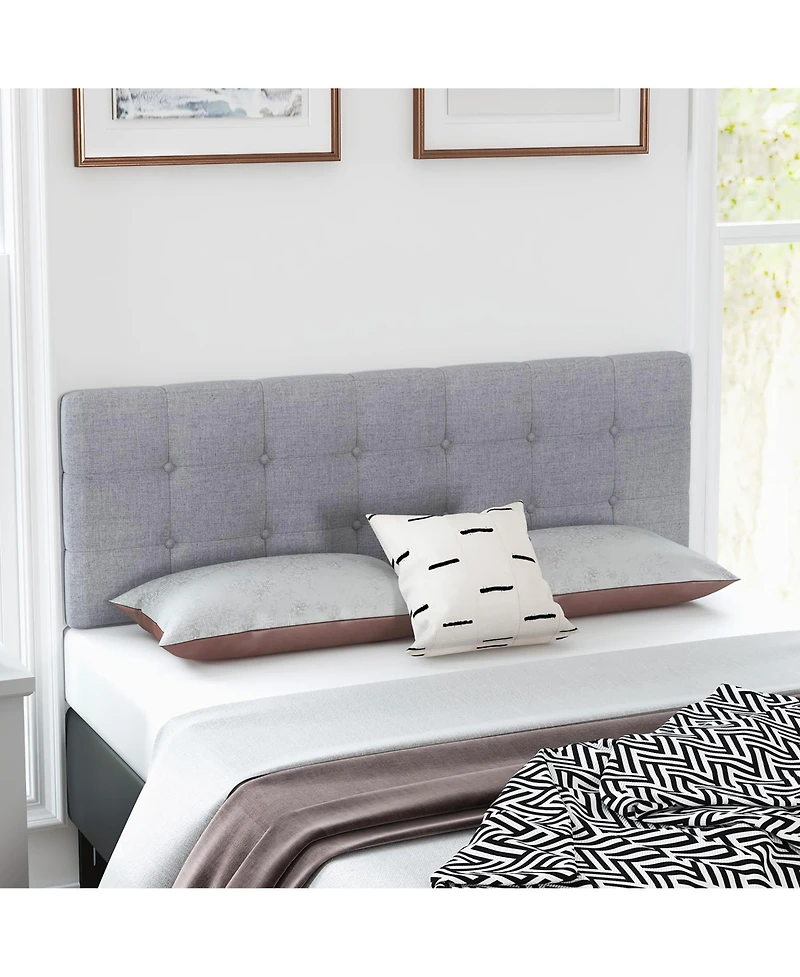 Costway Full/Queen Size Headboard Linen Fabric Upholstered Button Tufted Solid Wood Leg