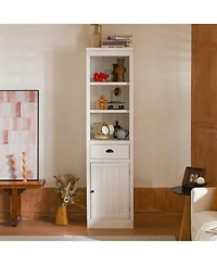 Rainsken 195 Narrow Bookshelf 5 Tier Modern Storage with Storage and Cabinet Wooden Organizer Pantry for Hallways Living Room Studio Workspace