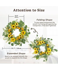 Gnuadz 19.7 " Lemon Sunflower Fern Wreath Silk Decor