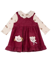 Rare Editions Baby Girls' Pinafore Dress and Long-Sleeve Top, 2-Piece Set