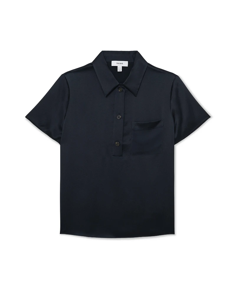 Reiss Women's Silk Half-Button Short-Sleeve Shirt