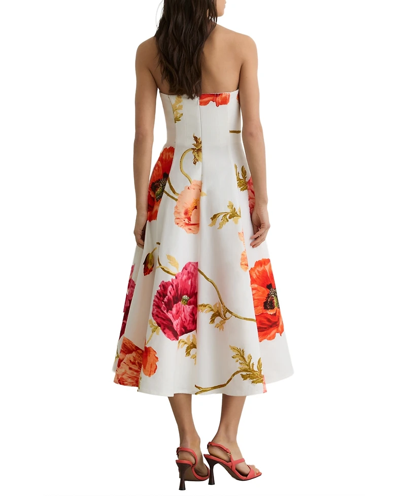 Reiss Women's Cotton Floral Bustier Midi Dress with Stretch