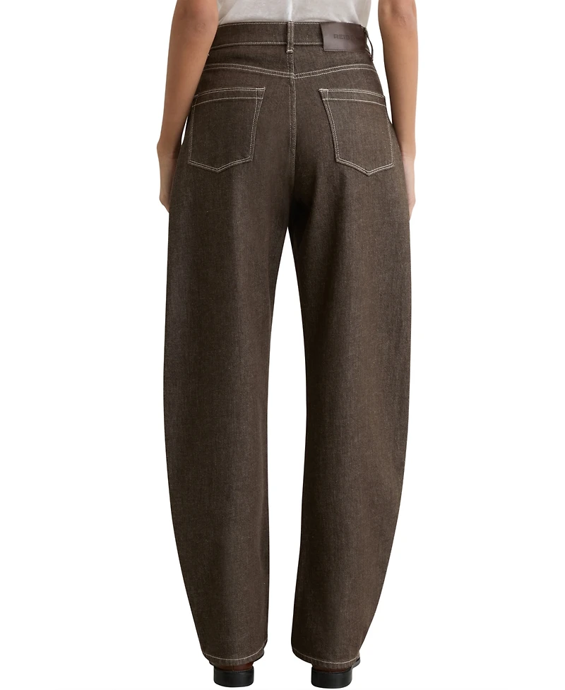 Reiss Women's Barrel-Leg Topstitched Jeans