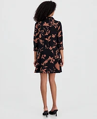 Robbie Bee Petite Printed Ruffle-Hem Scuba Dress